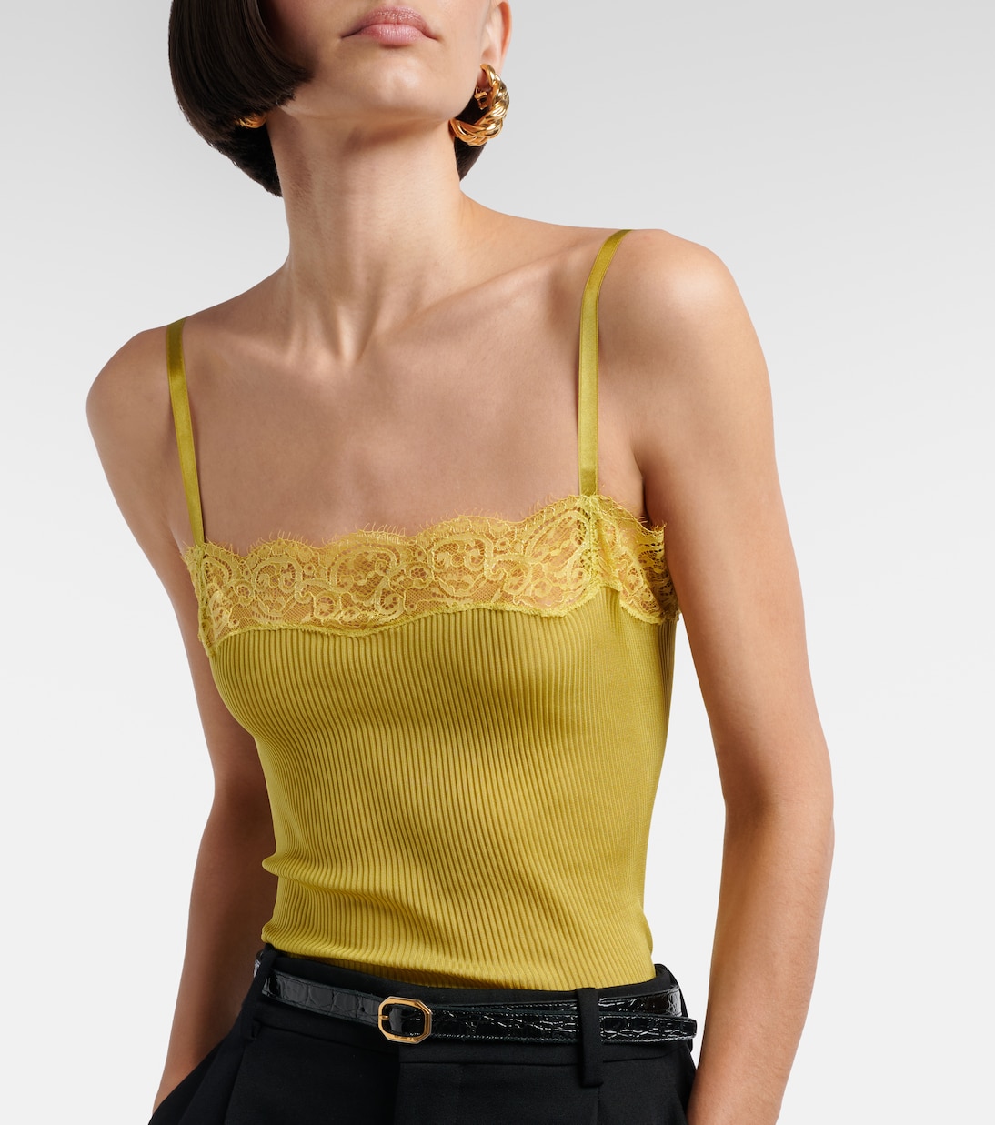 Lace-trimmed ribbed-knit silk camisole | Saint Laurent