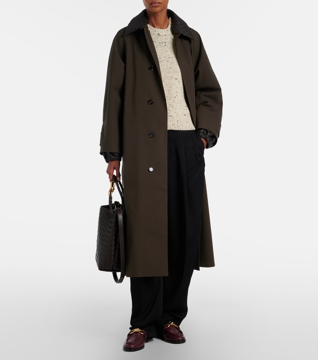 Leather-trimmed trench coat | Bottega Veneta