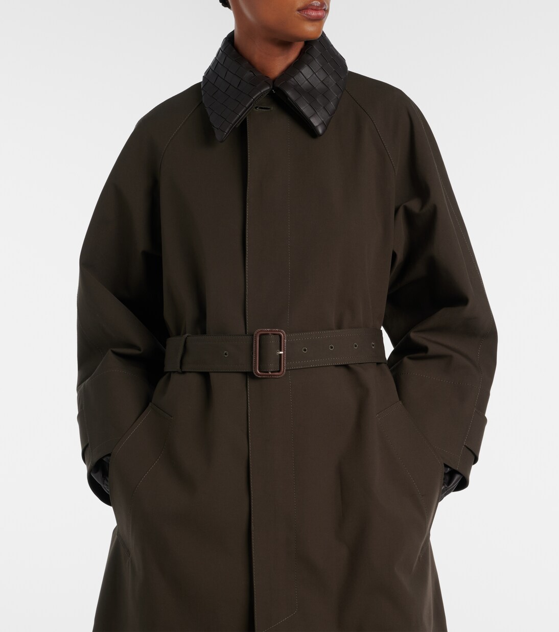 Leather-trimmed trench coat | Bottega Veneta