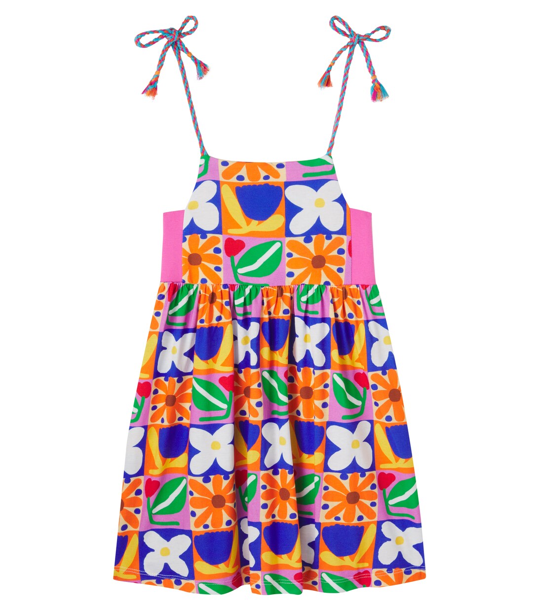 Checked floral cotton dress | Fábula