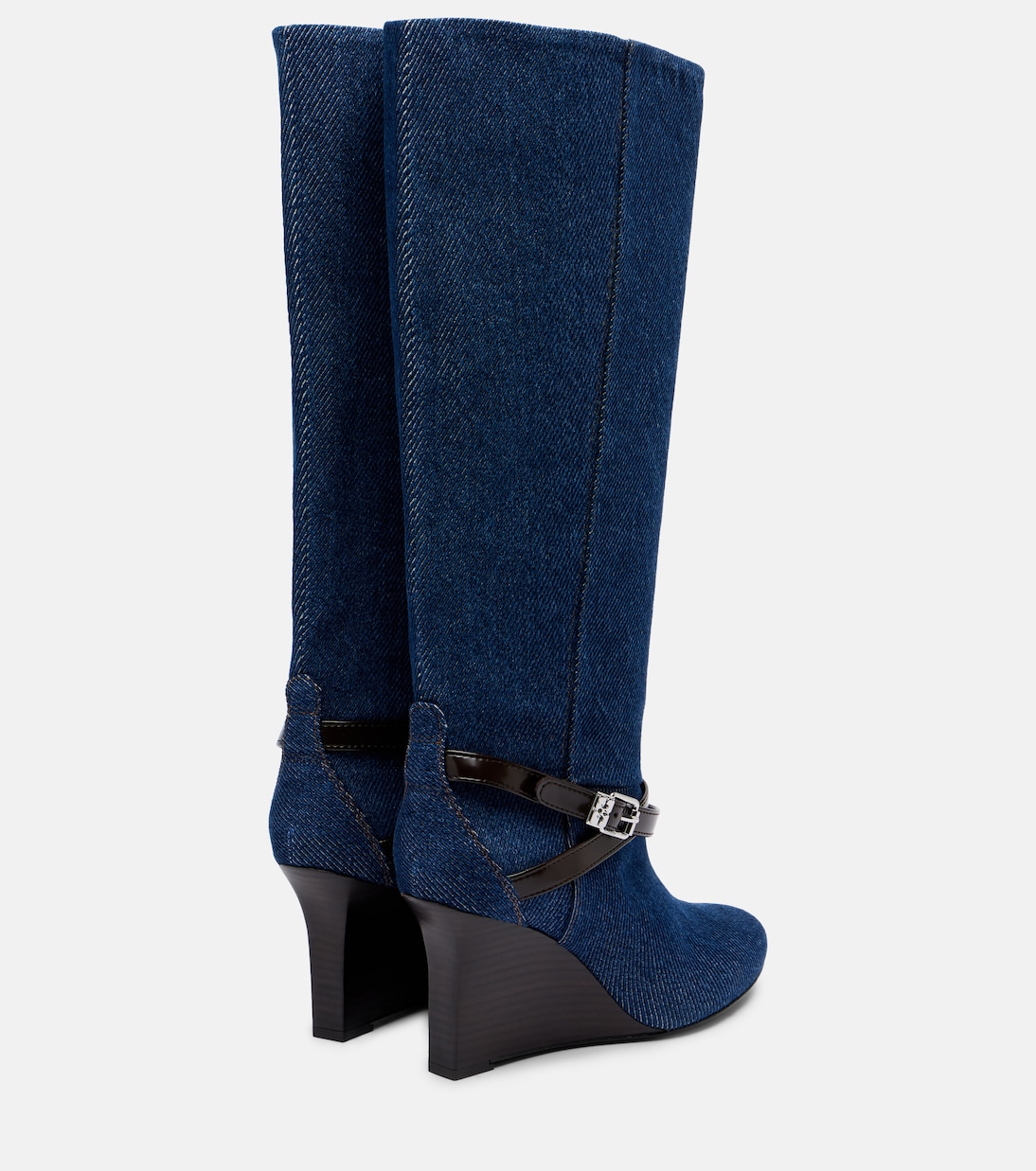 Kat denim knee-high wedge boots | Ganni