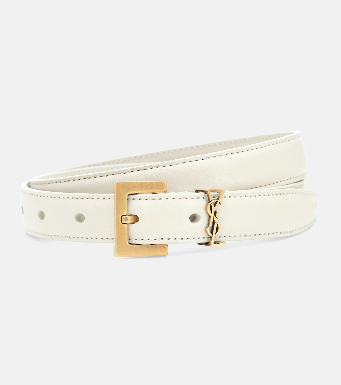 Cassandre slim leather belt in white Saint Laurent Mytheresa