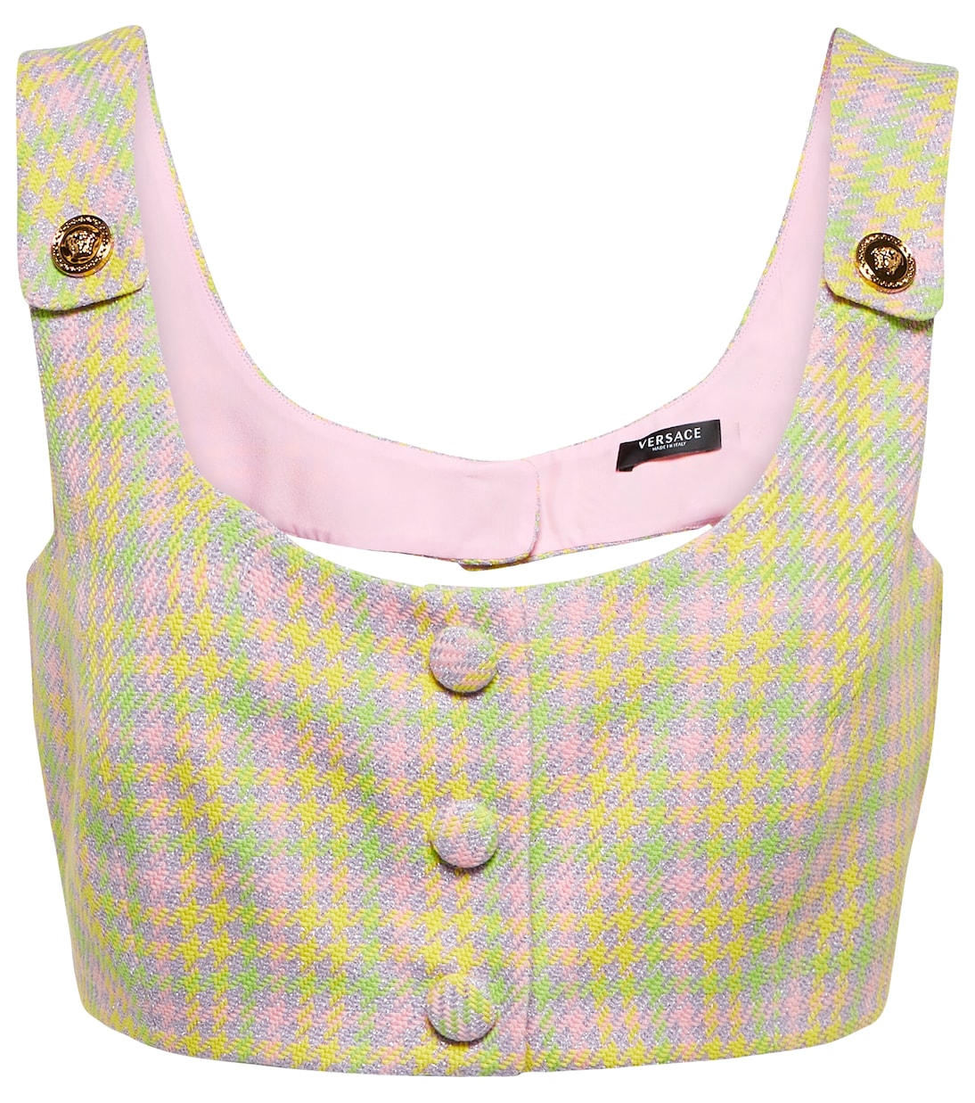 Top raccourci Medusa en tweed à carreaux | Versace