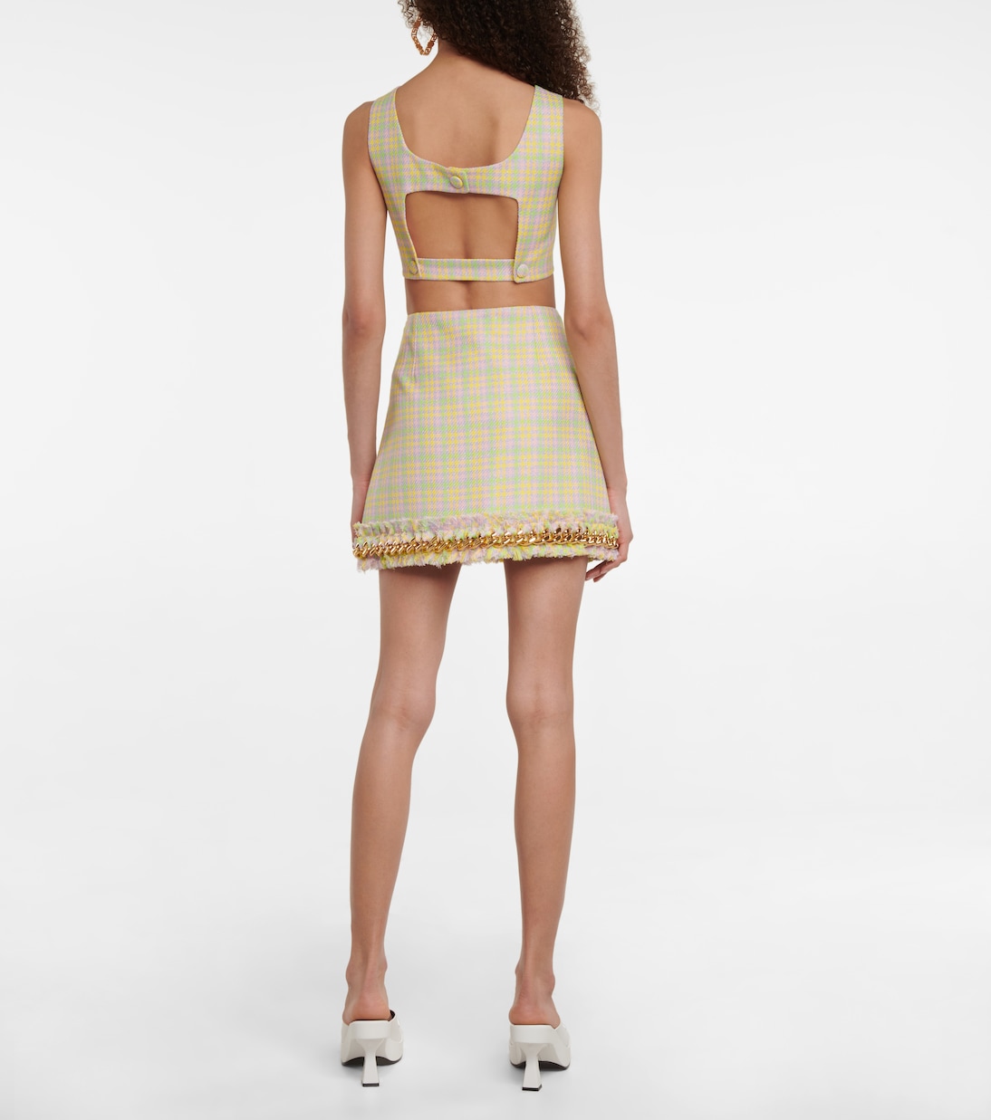 Top raccourci Medusa en tweed à carreaux | Versace