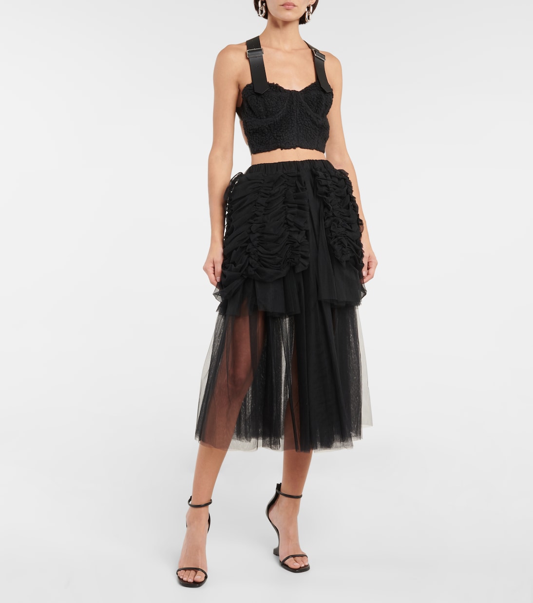 Falda midi de tul fruncida | Noir Kei Ninomiya