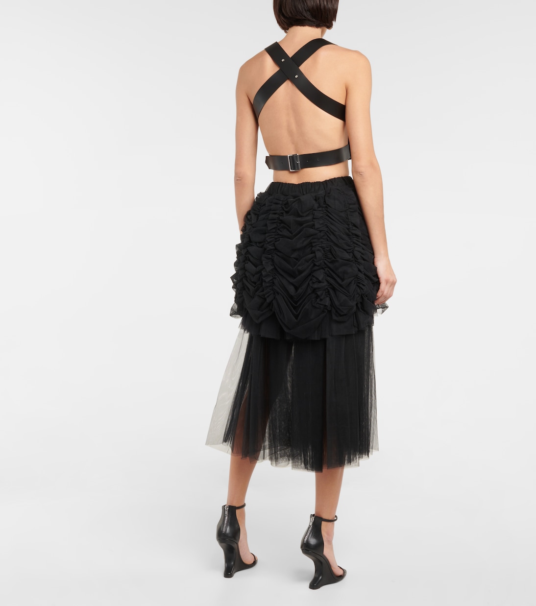 Falda midi de tul fruncida | Noir Kei Ninomiya