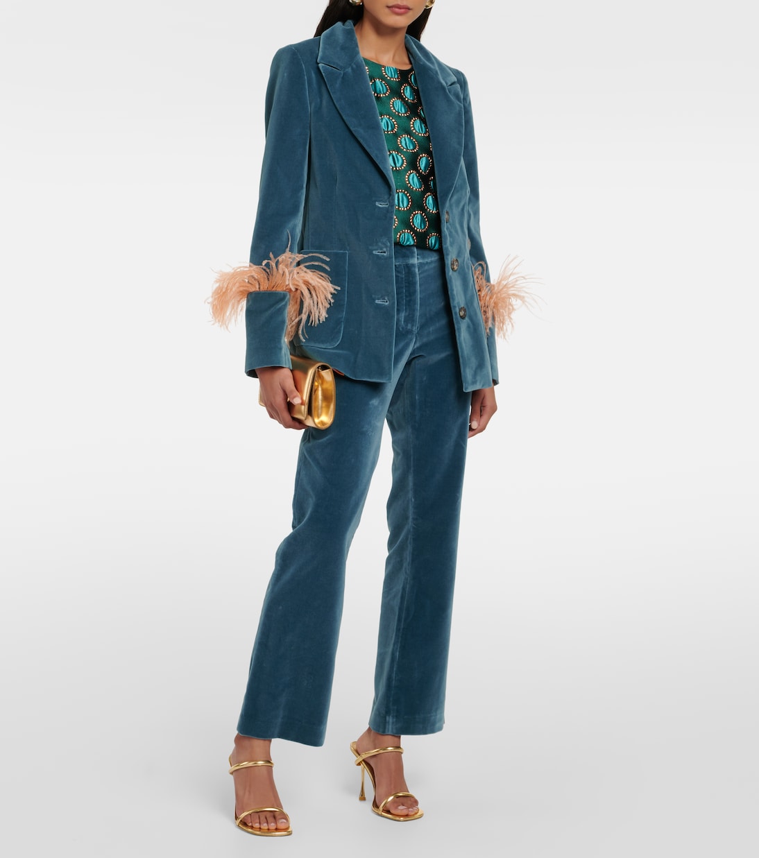 Blazer in velluto di cotone con piume | La DoubleJ