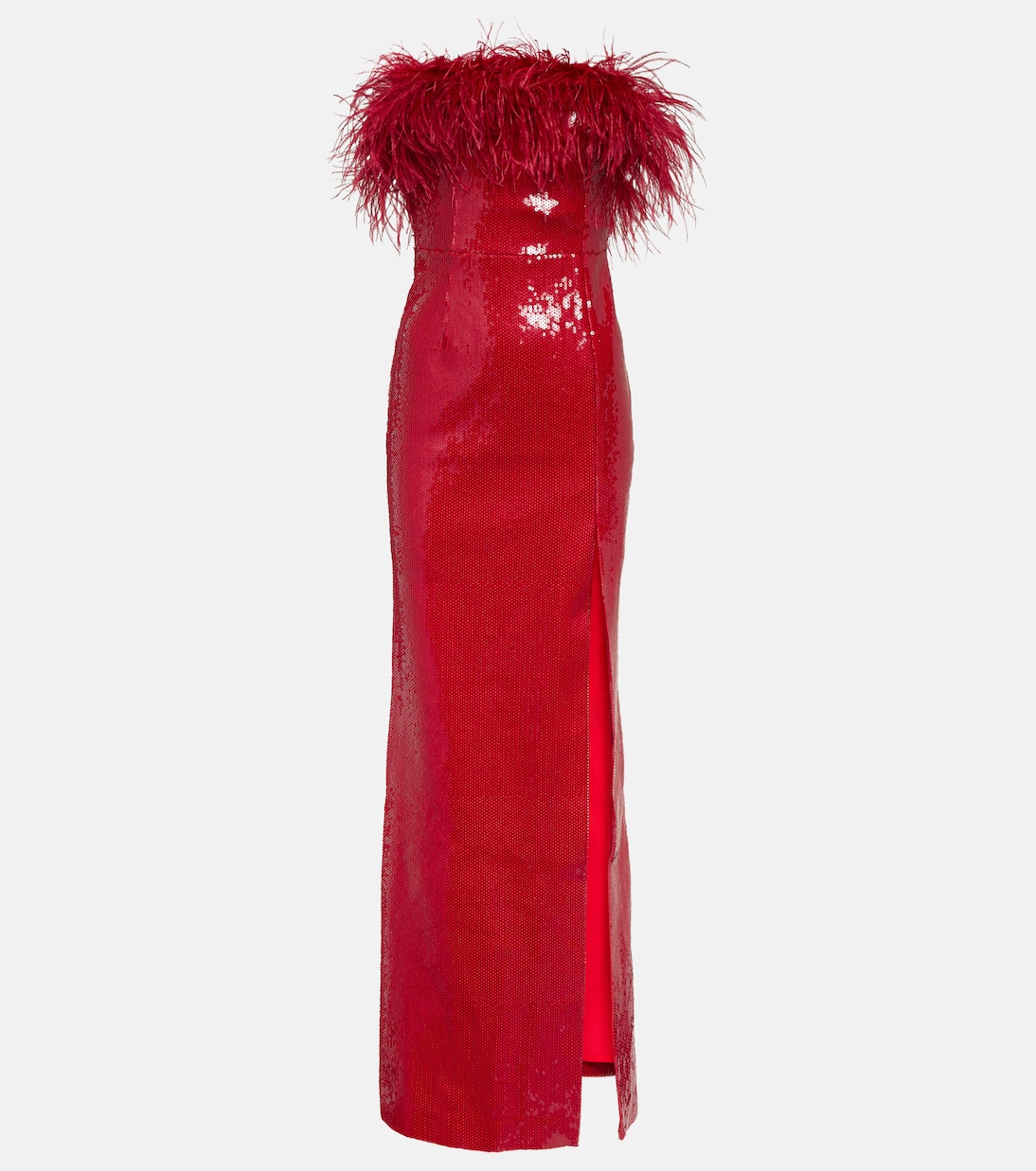 Nika sequined feather-trimmed gown | Rebecca Vallance