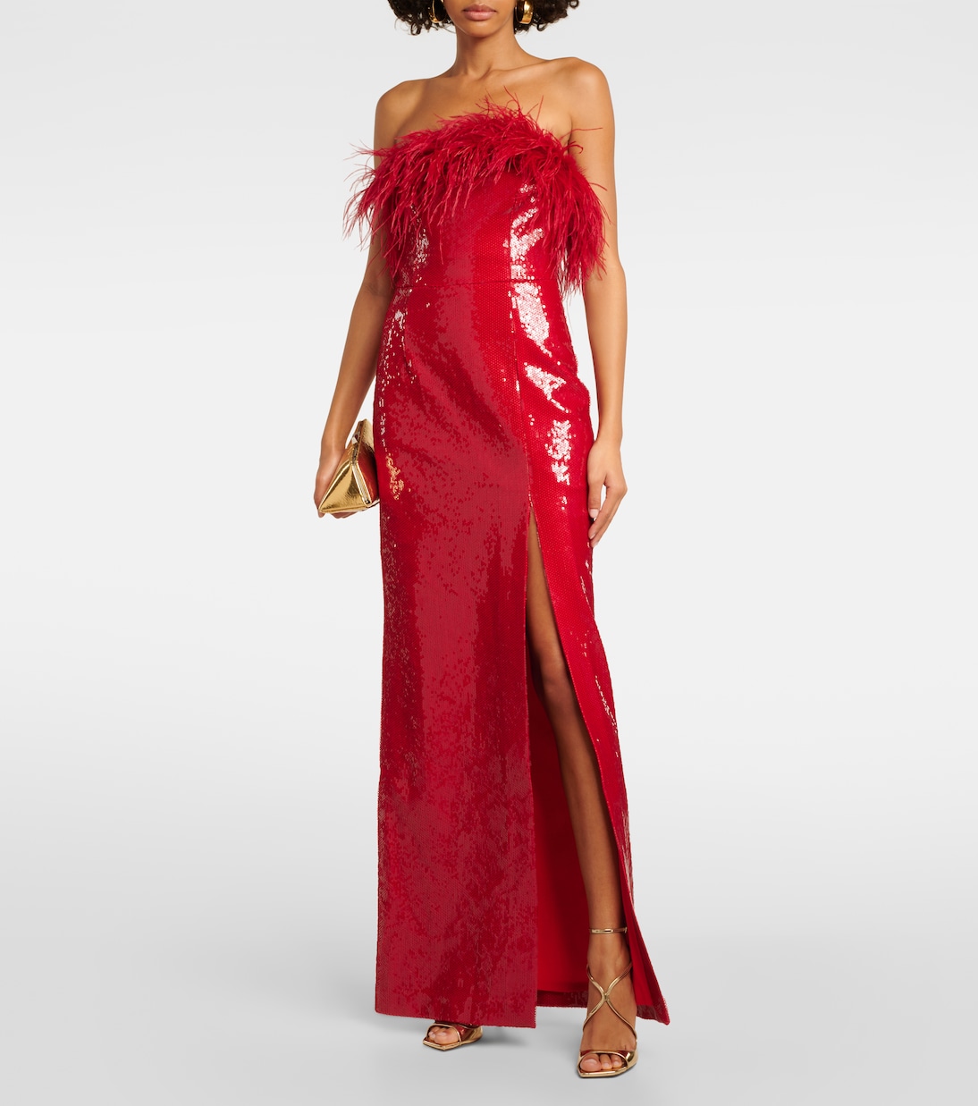 Nika sequined feather-trimmed gown | Rebecca Vallance