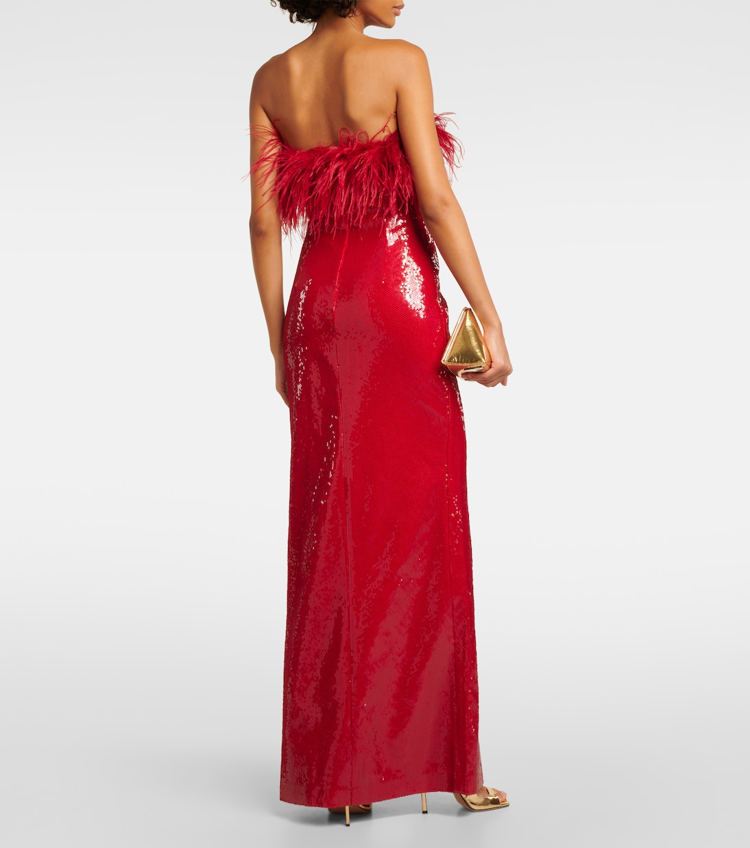 Nika sequined feather-trimmed gown | Rebecca Vallance