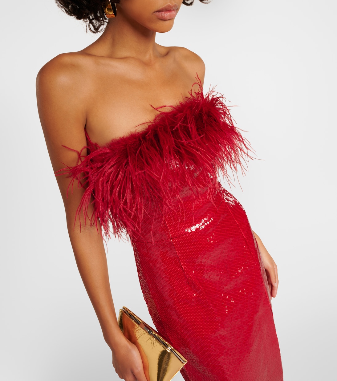 Nika sequined feather-trimmed gown | Rebecca Vallance