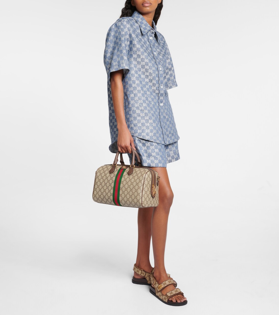 Borsa Ophidia Web Stripe Medium in canvas GG | Gucci