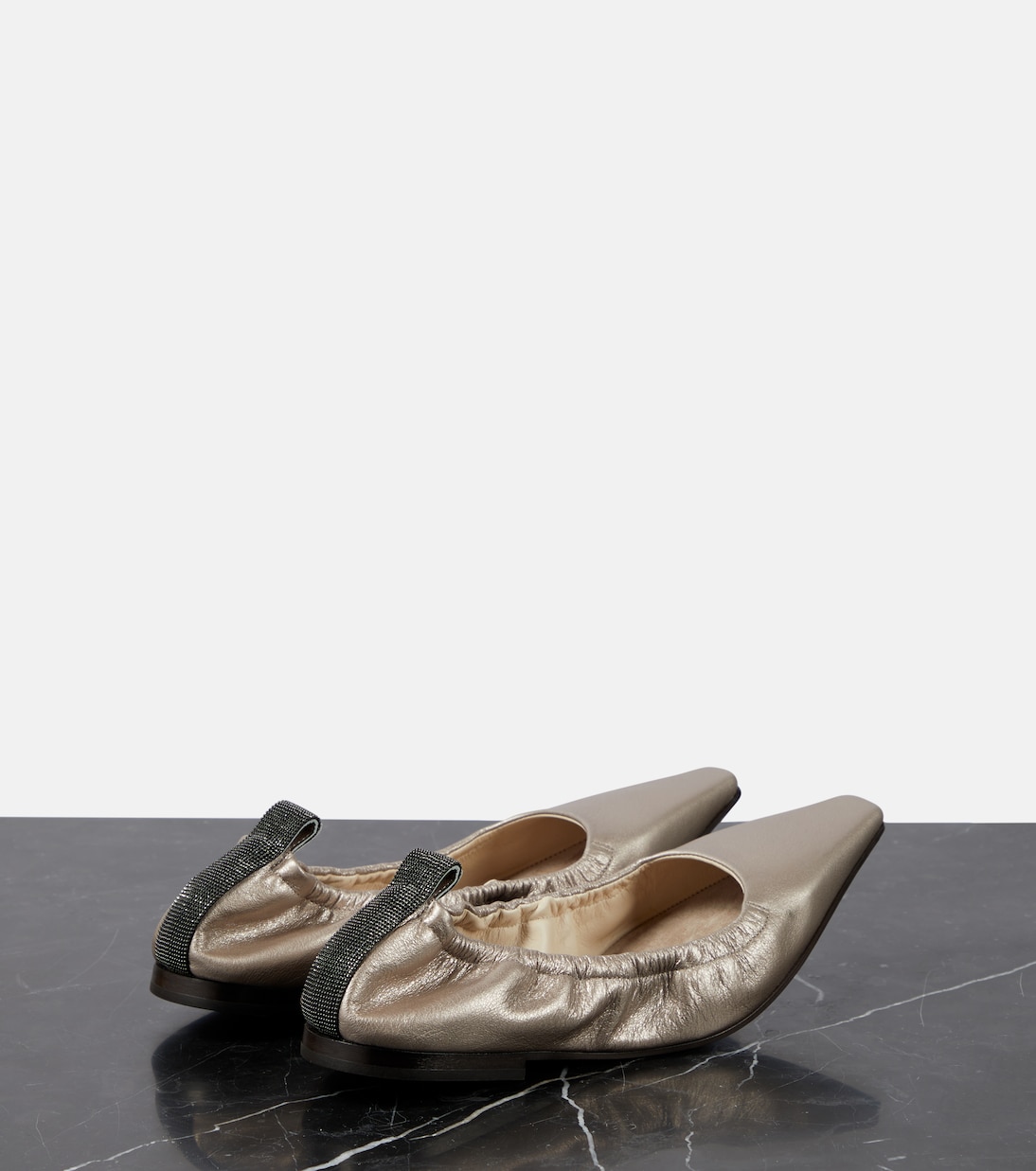 Metallic leather ballet flats | Brunello Cucinelli