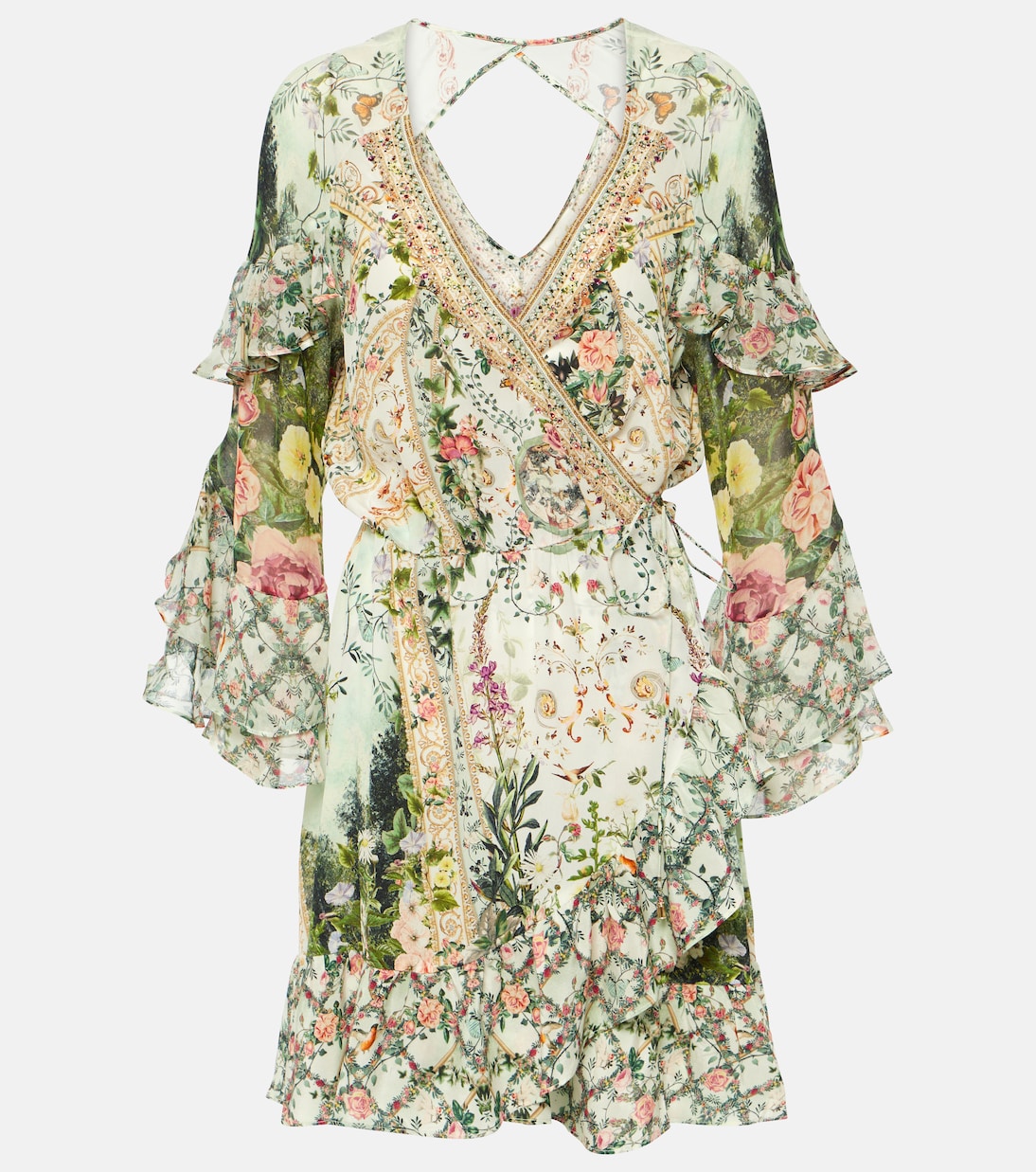 Ruffled floral silk crêpe wrap dress | Camilla