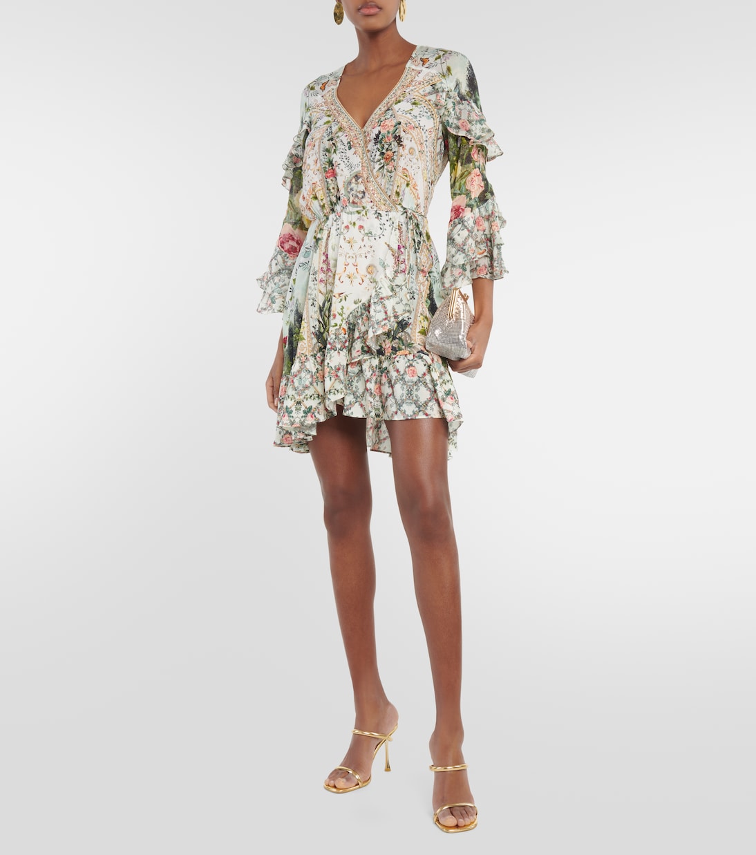 Ruffled floral silk crêpe wrap dress | Camilla