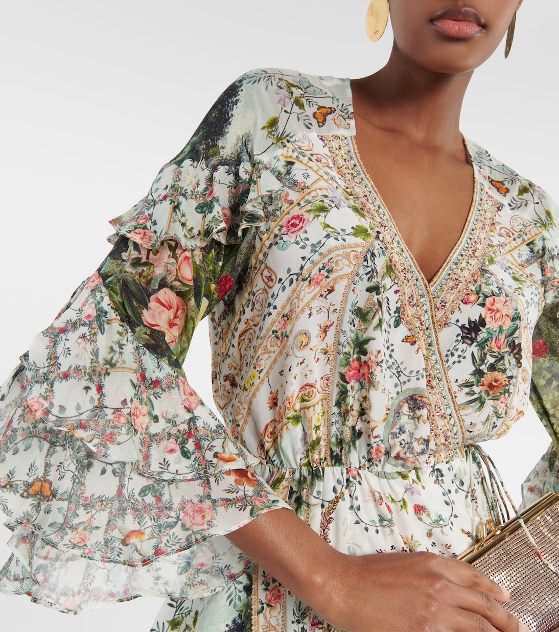 Ruffled floral silk crêpe wrap dress | Camilla