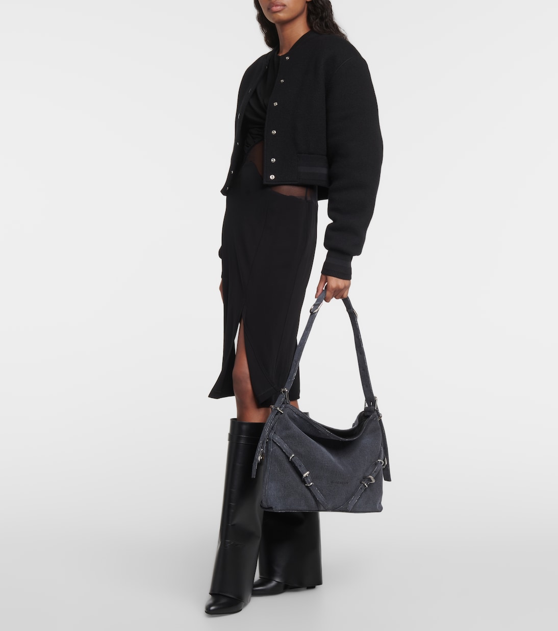 Borsa a spalla Voyou Medium in denim | Givenchy