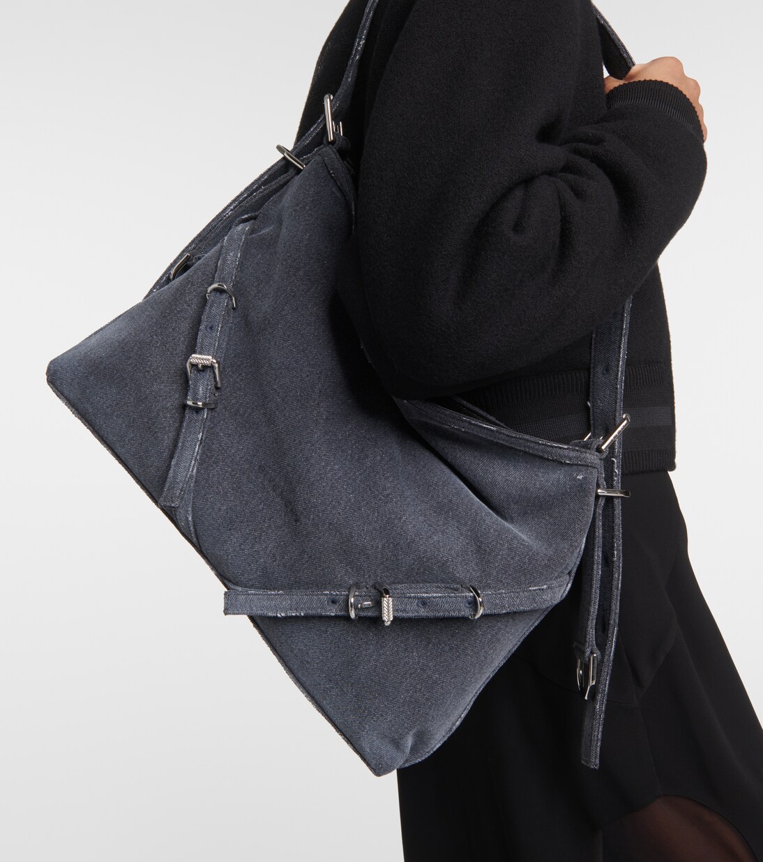 Borsa a spalla Voyou Medium in denim | Givenchy