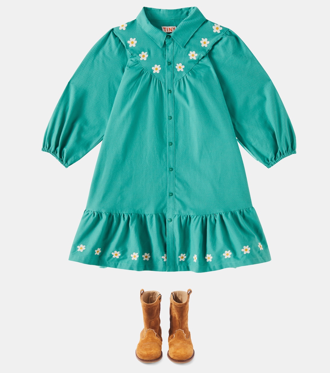 Kariertes Kleid Daisies aus Baumwolle | Tinycottons