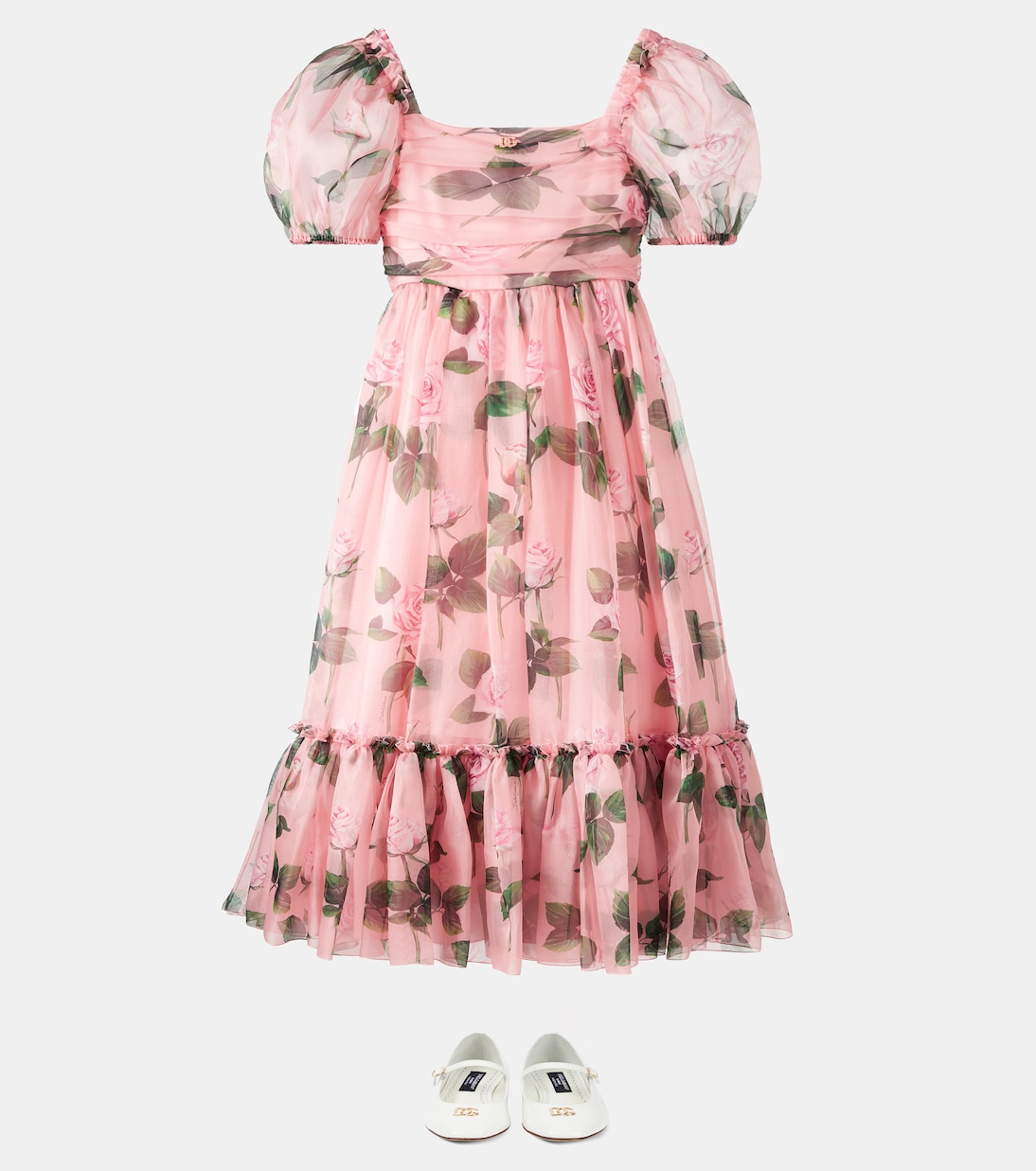 Robe DG en soie mélangée à fleurs | Dolce&Gabbana Kids