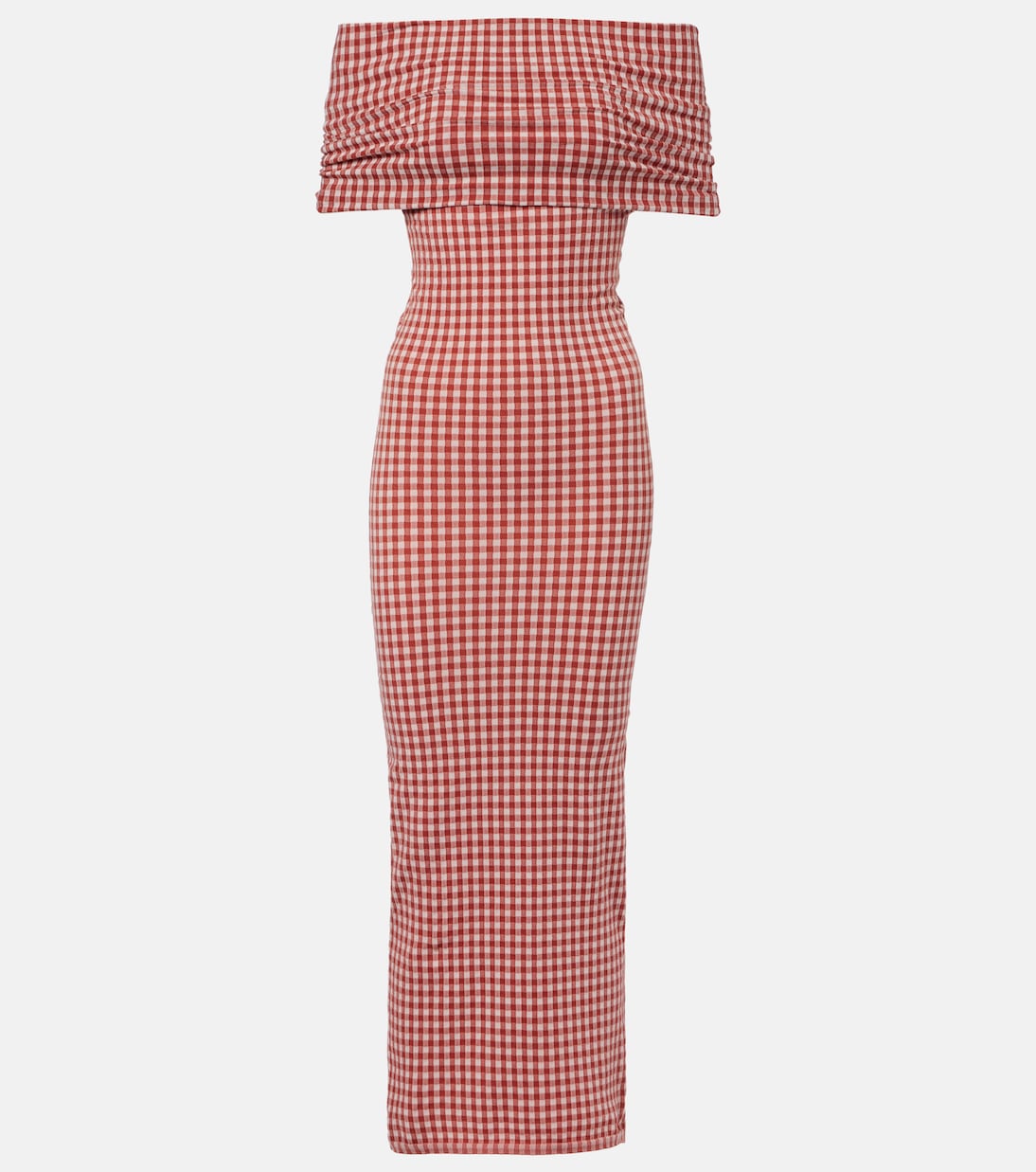Checked off-shoulder midi dress | Alaïa