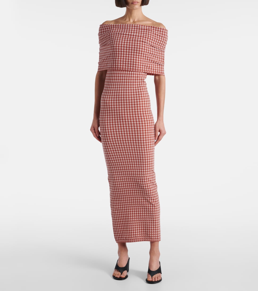 Checked off-shoulder midi dress | Alaïa
