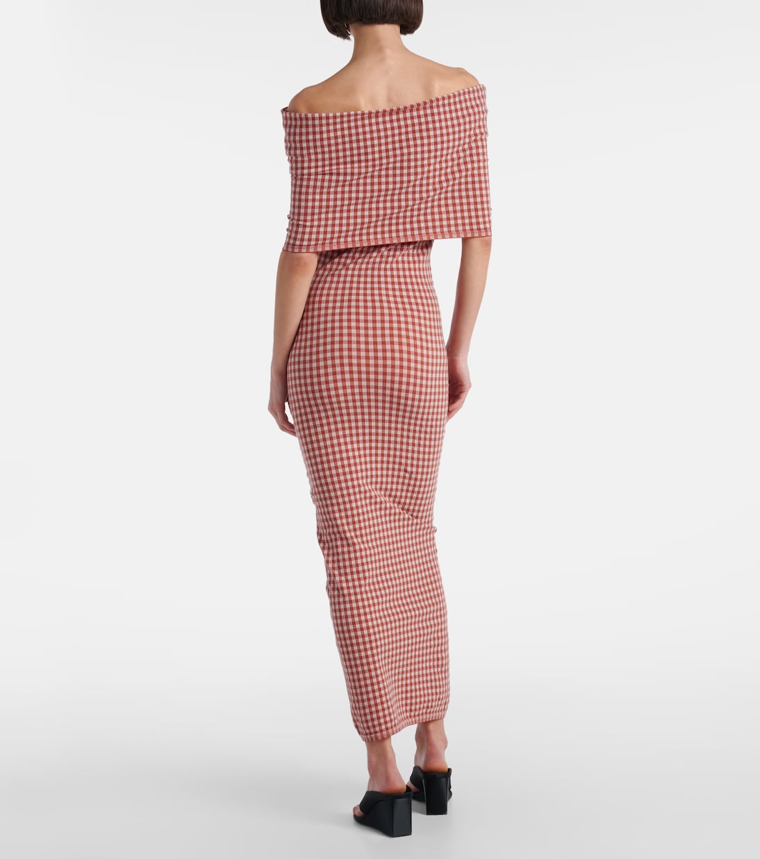 Checked off-shoulder midi dress | Alaïa