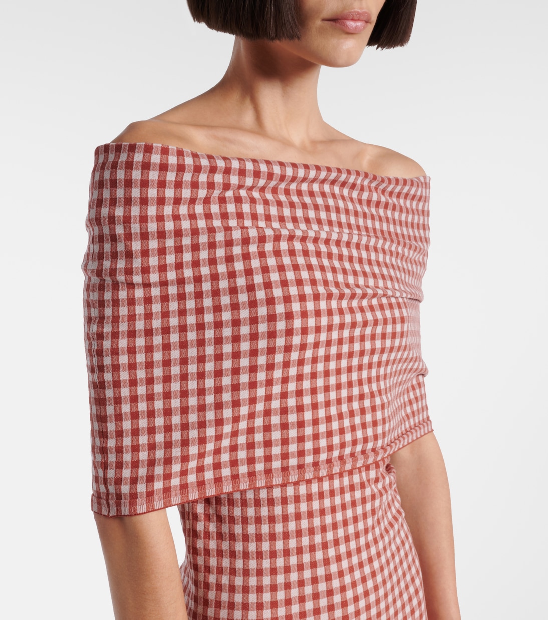 Checked off-shoulder midi dress | Alaïa