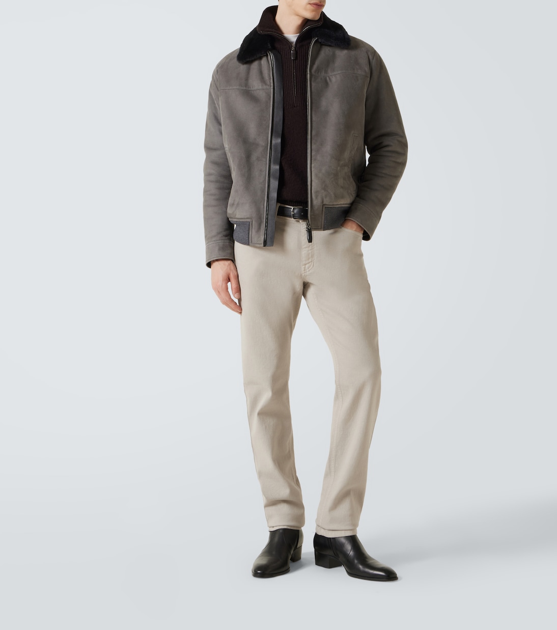 Shearling-trimmed suede bomber jacket | Brioni