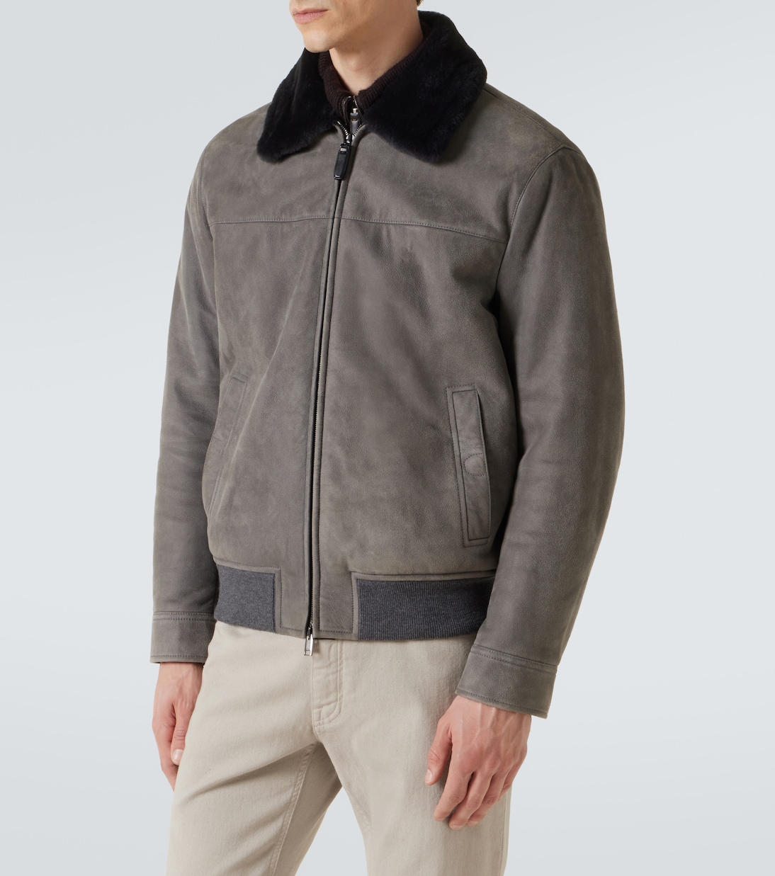 Shearling-trimmed suede bomber jacket | Brioni