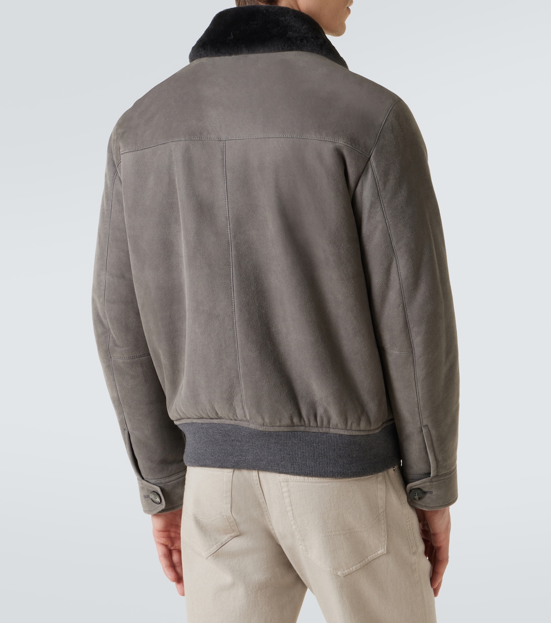 Shearling-trimmed suede bomber jacket | Brioni