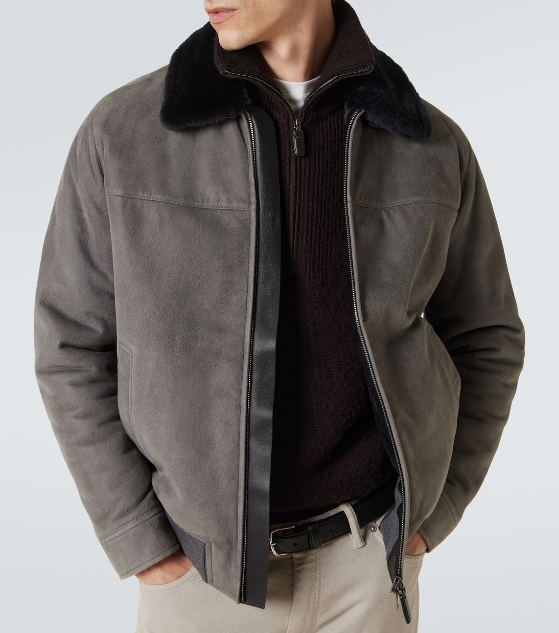 Shearling-trimmed suede bomber jacket | Brioni
