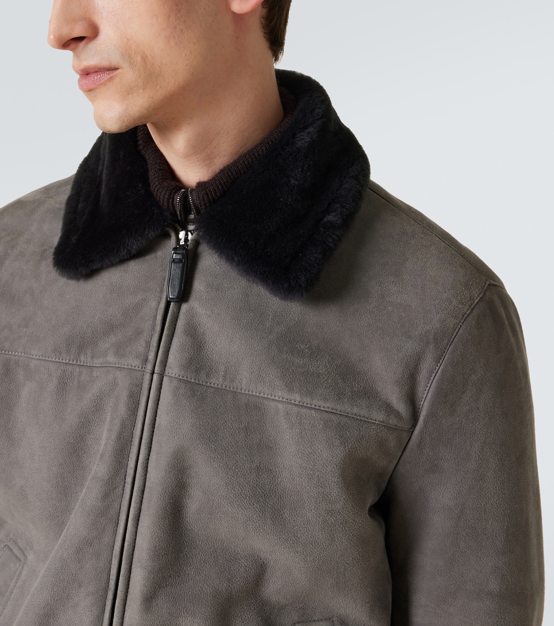 Shearling-trimmed suede bomber jacket | Brioni