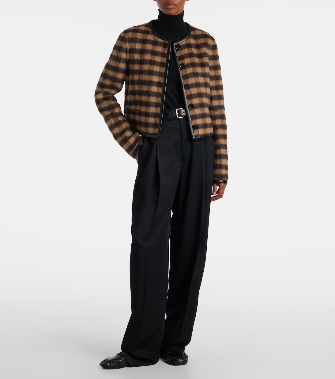 Checked leather-trimmed wool-blend jacket | Proenza Schouler