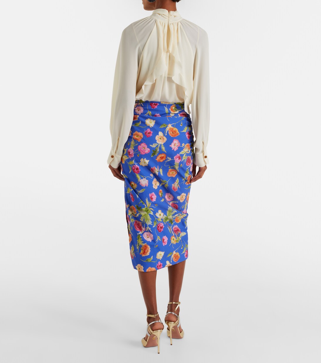 Floral ruched cotton-blend midi skirt | Carolina Herrera