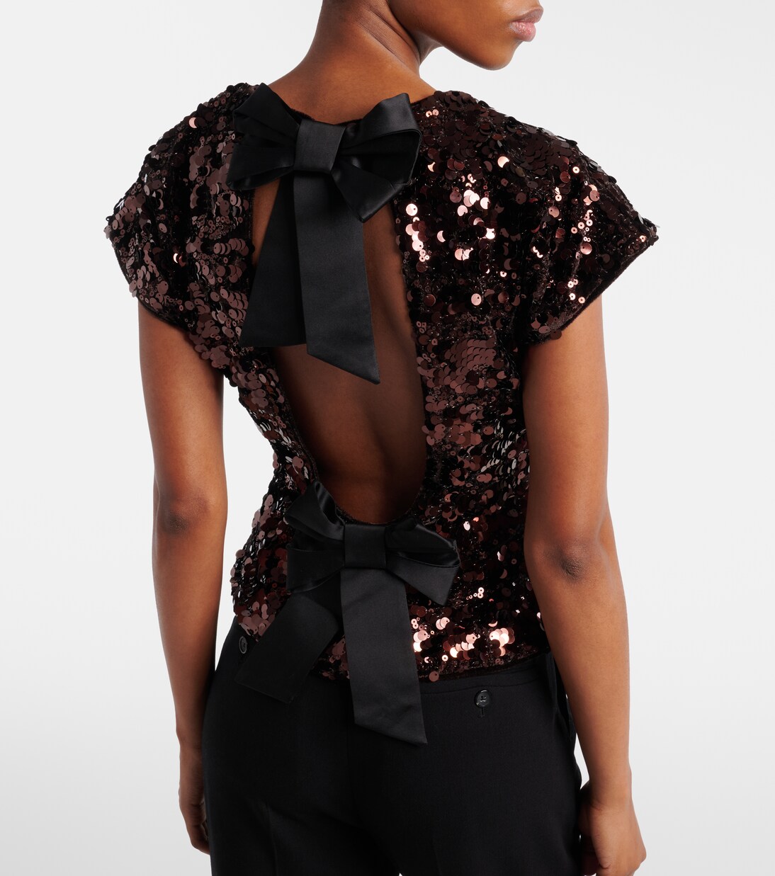 Bow-detail sequined open-back top | Ganni