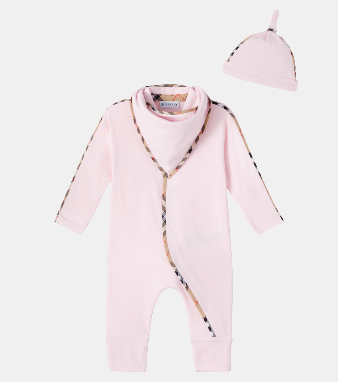 Baby cotton-blend beanie, bib, and onesie set | Burberry Kids