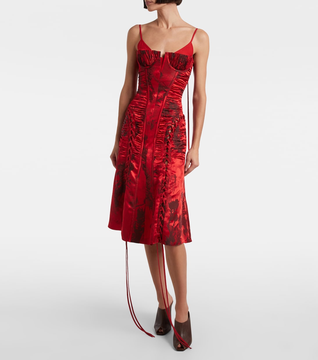 Lace-up ruched midi dress | McQueen