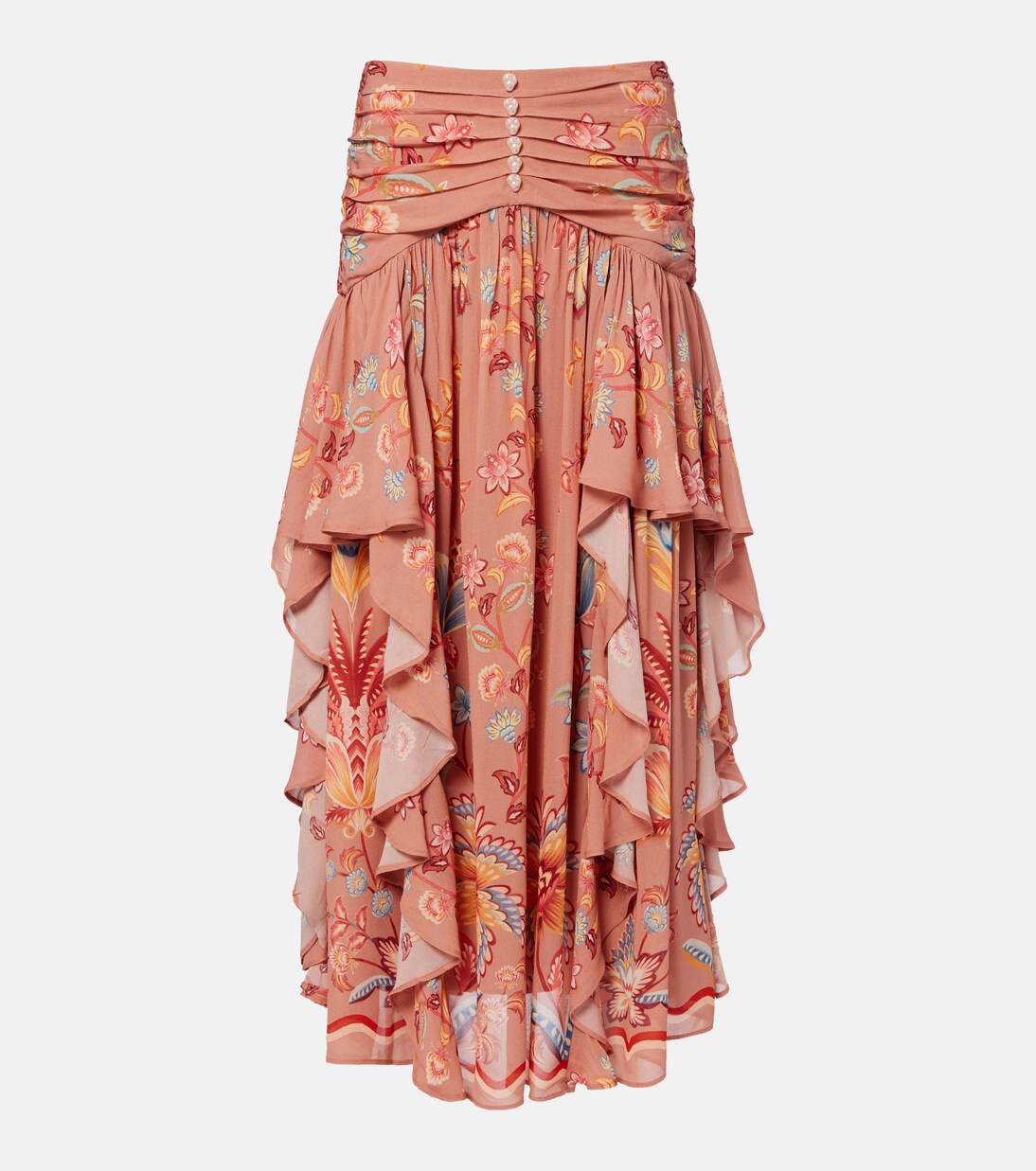 花卉蕾丝边饰荷叶边加长半身裙 | Farm Rio