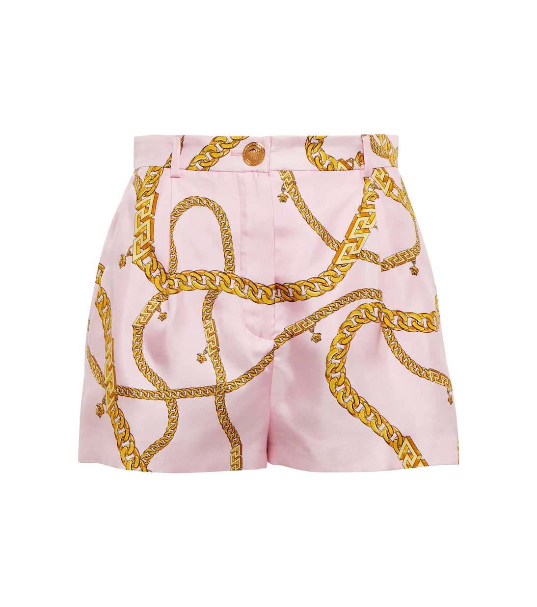 Shorts in seta con stampa Chain | Versace