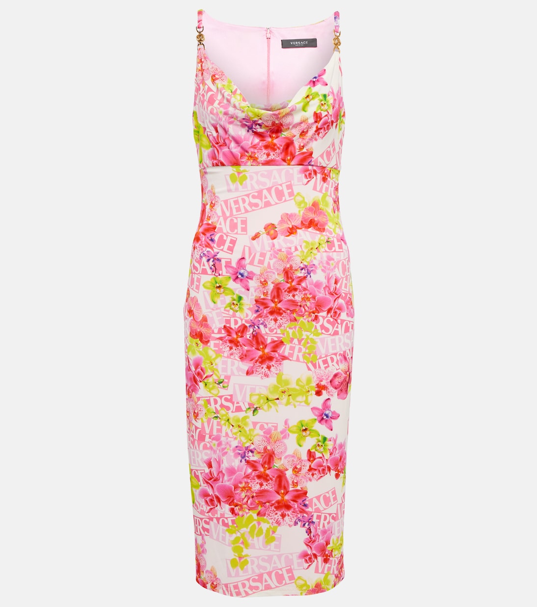 Logo floral crêpe midi dress | Versace