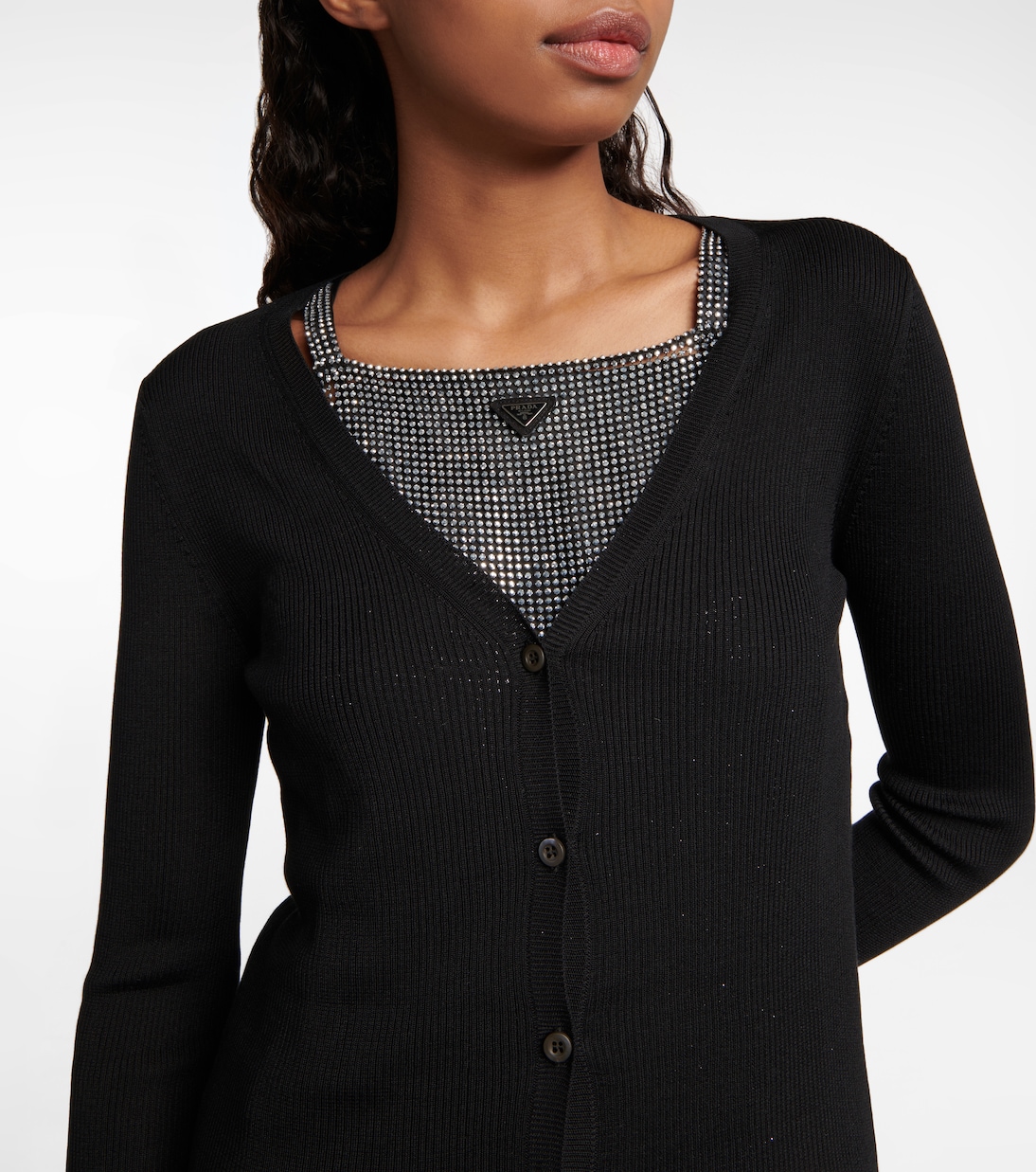 Cardigan en soie à plumes | Prada