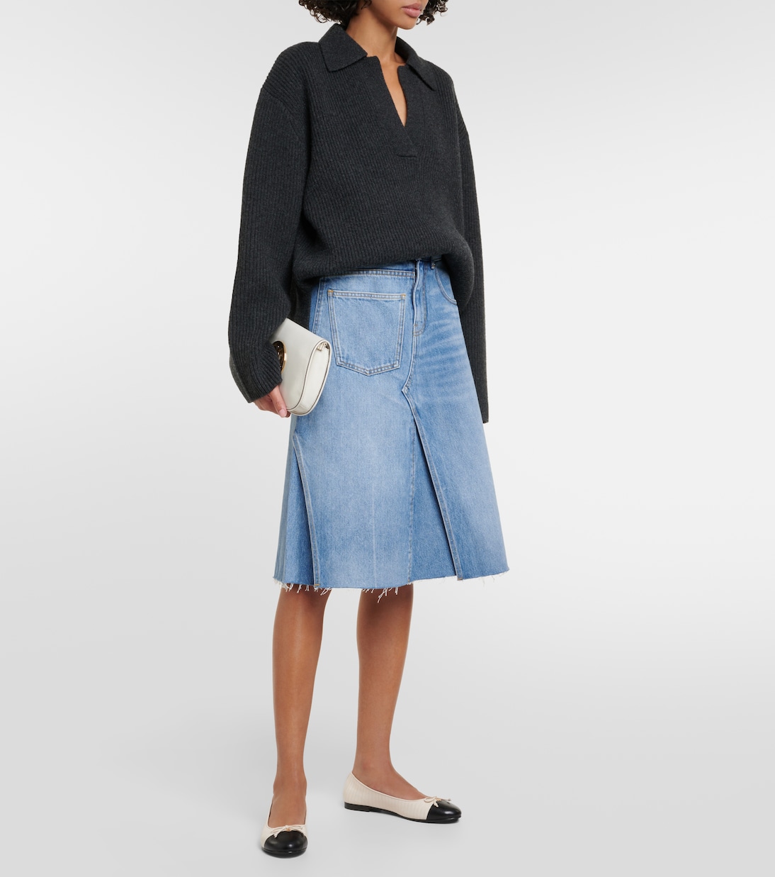 Deconstructed denim midi skirt | Tory Burch
