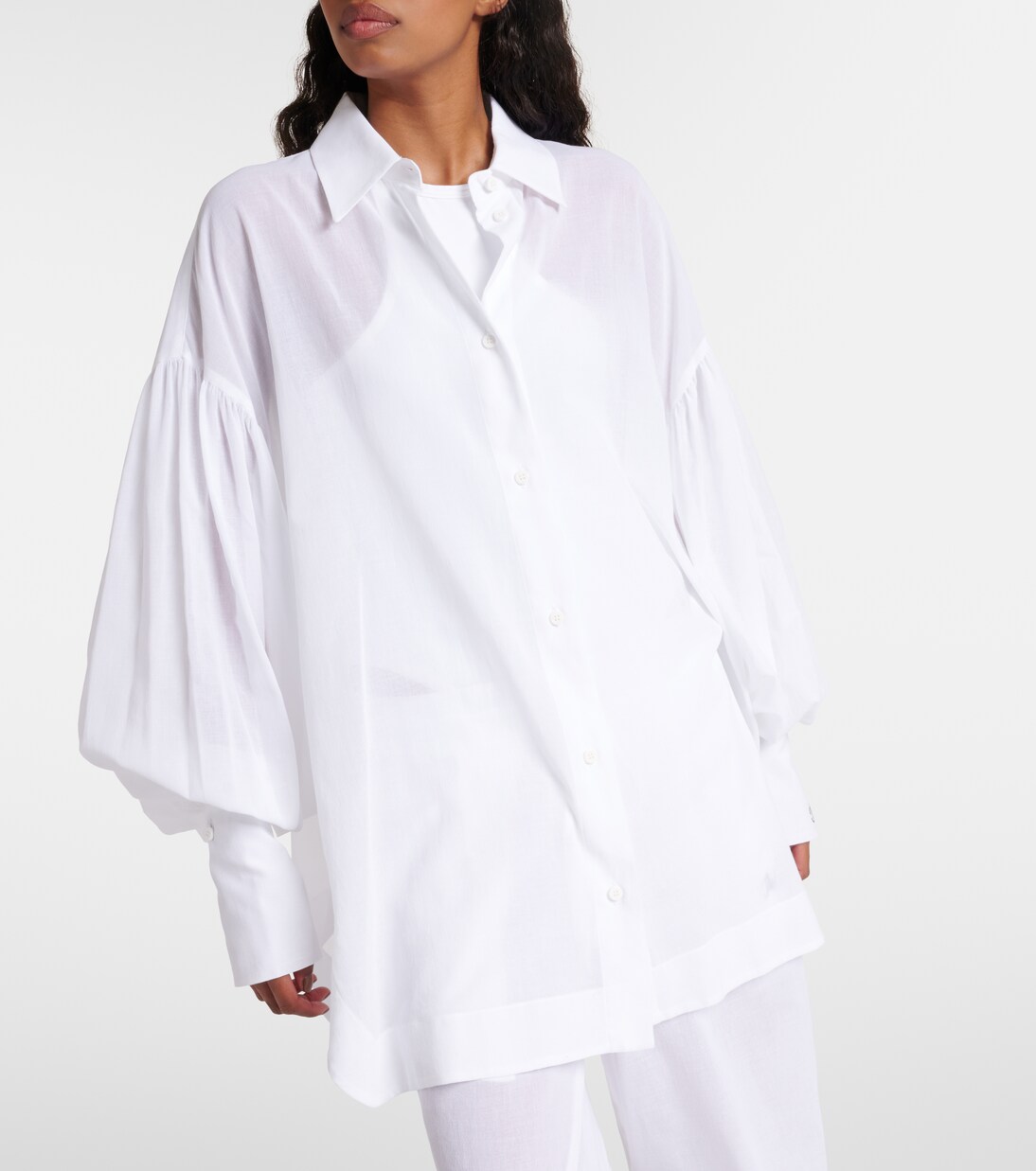 13250 Off-White Patterned Balloon Sleeve Shirt