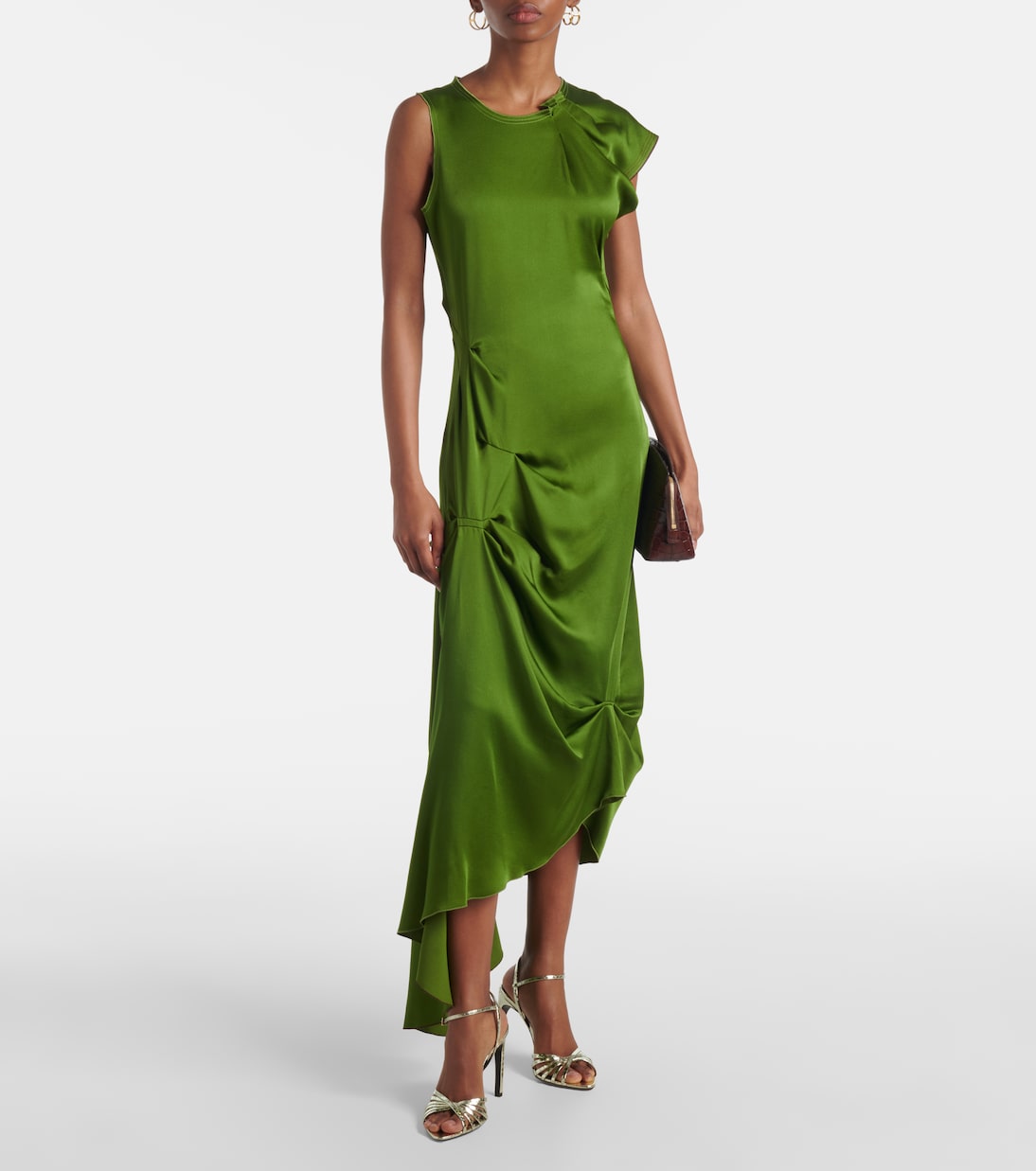 Robe midi asymétrique en satin | Victoria Beckham