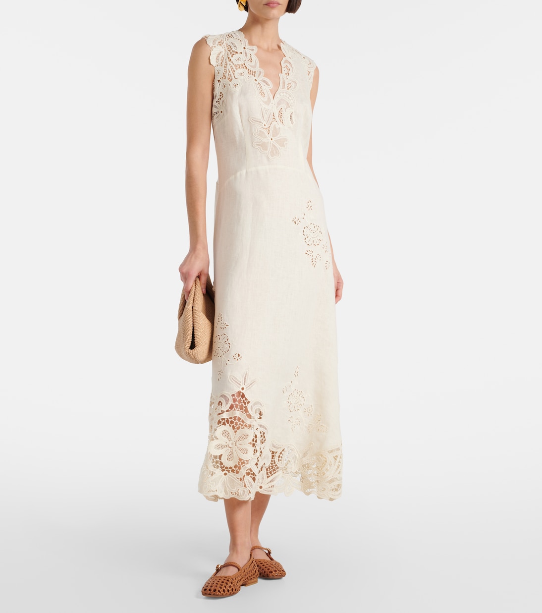Vestido largo Olivette de lino con encaje | Ulla Johnson