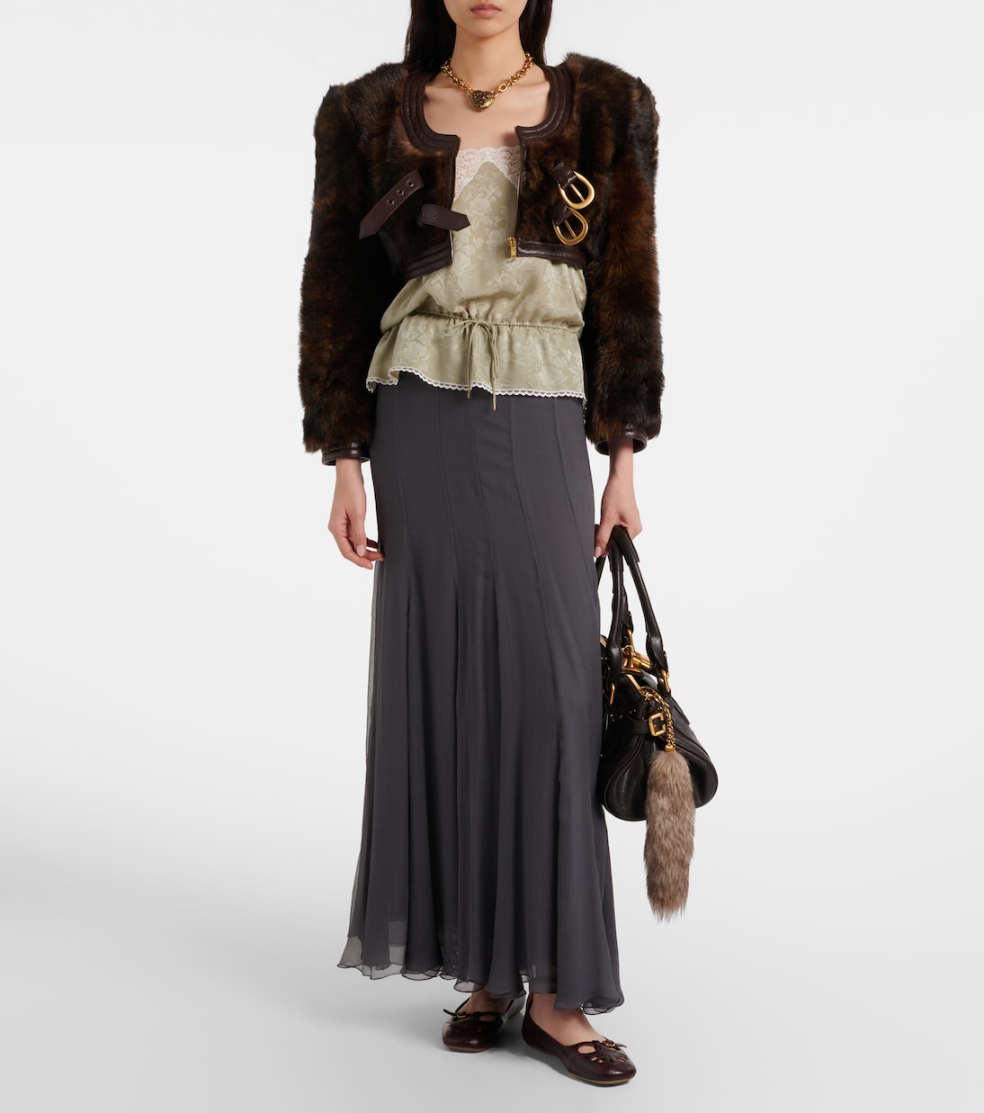 Leather-trimmed cropped shearling jacket | Chloé