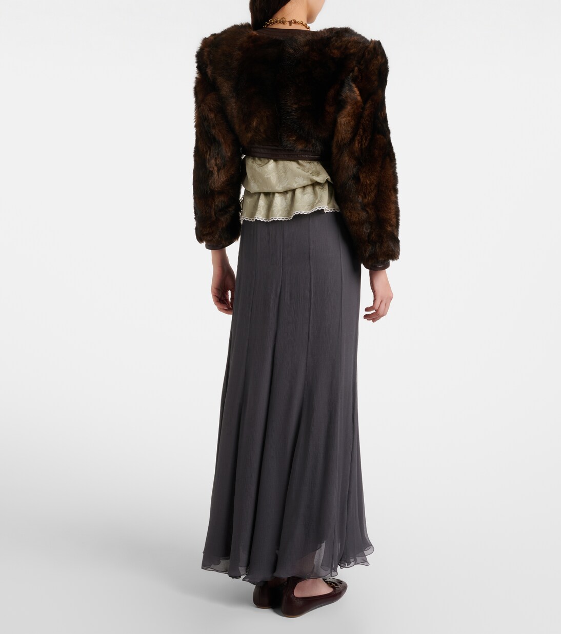Leather-trimmed cropped shearling jacket | Chloé