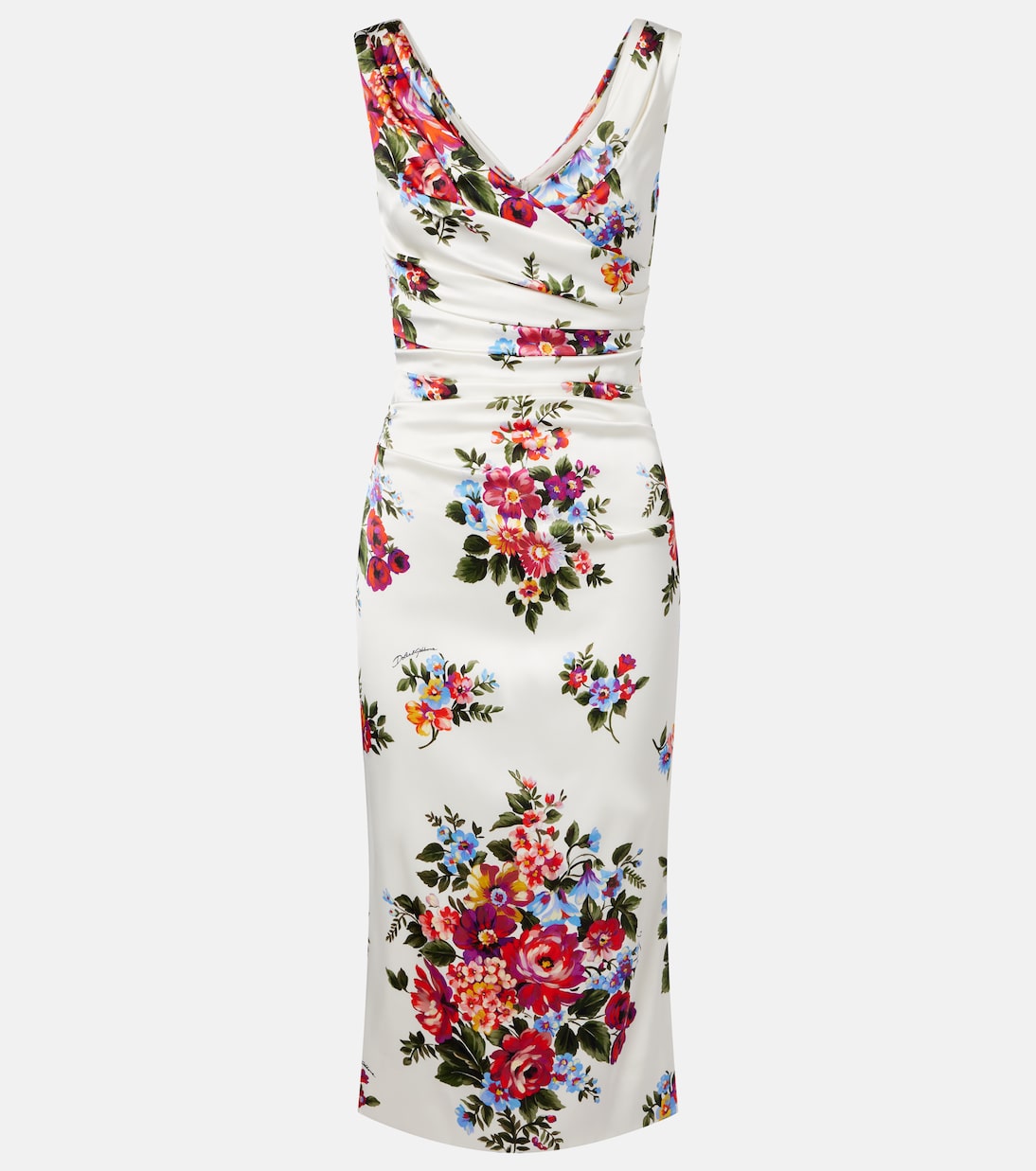Draped floral satin midi dress | Dolce&Gabbana