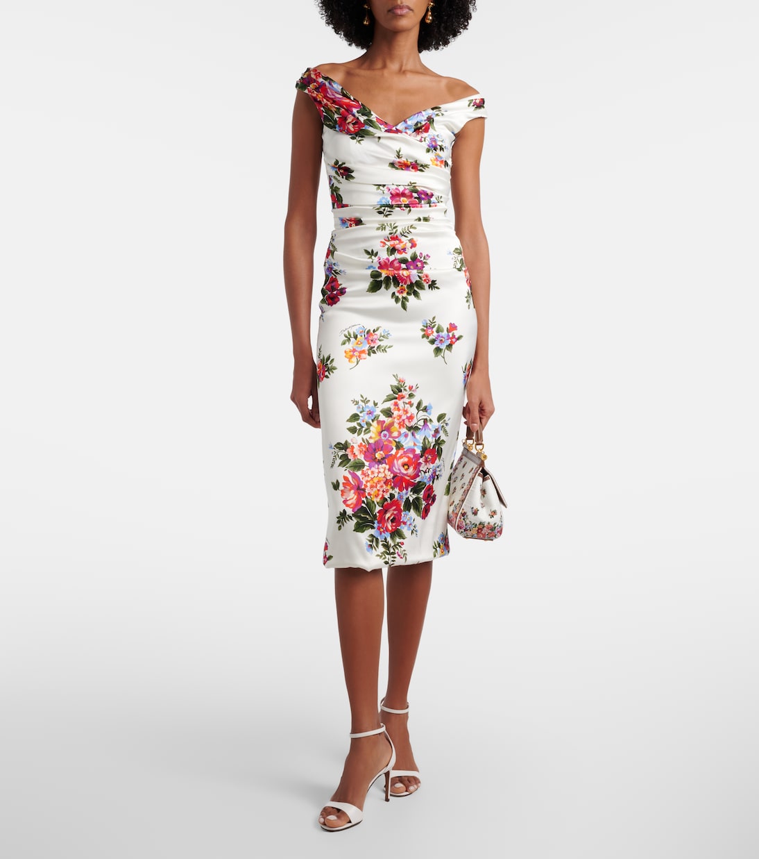 Draped floral satin midi dress | Dolce&Gabbana